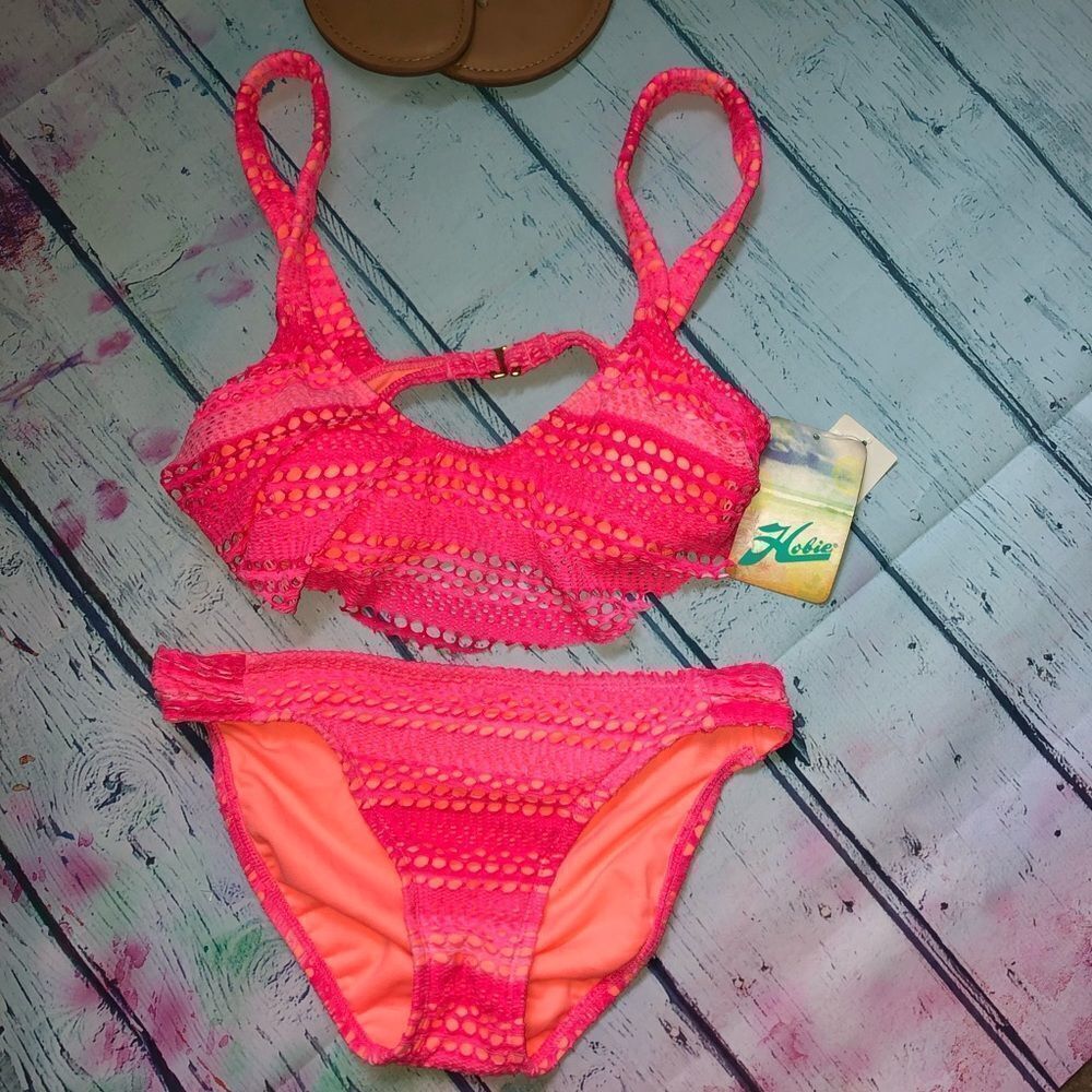 Hobie Women's Crochet Hot Pink Swim Set (NWT)